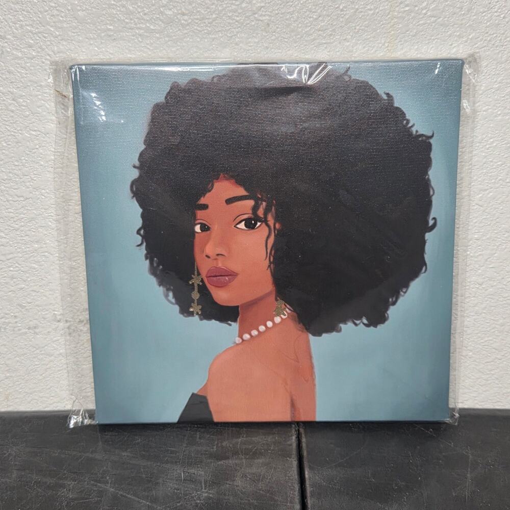 Canvas Wall Art Print - Woman with Afro, Star Earrings & Pearls
